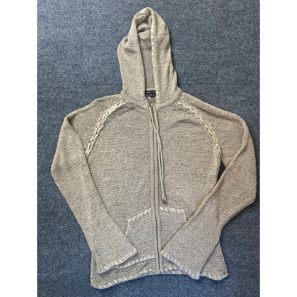 BCBGMAXAZRIA Zip Up Hoodie Womens XL Tan Knit Braided Whipstitch Y2K